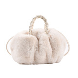 winter luxury soft fur women handbag fashion woven flower cloud handbag drawstring single shoulder cross bag