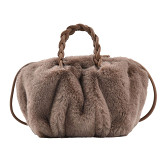 winter luxury soft fur women handbag fashion woven flower cloud handbag drawstring single shoulder cross bag