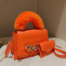 2021 fashion new colorful plush handle pu leather purse small composite bag luxury handbags for women