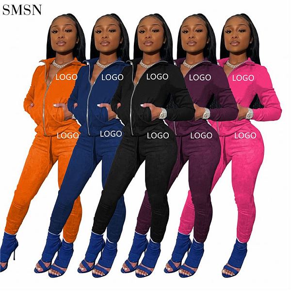 Latest Design Two Piece Pants Set Fall Winter Pure Color Coat Leggings High Stretch Sports Two-Piece Set