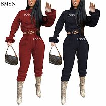 New Trendy Women Sets Two Piece Casual Fashion Drawstring Solid Color Slim Long Sleeve Pants Sports Two Sets
