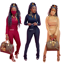 Latest Design Two Piece Pants Set Fall Winter New Style Side Drape Pure Color Long Sleeve Two Pieces