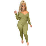 Womens clothing 2021 Popular One Piece Jumpsuit Ribbed Ladies Sexy V Neck Backless Rompers Long Sleeve Womens Jumpsuits