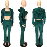 women winter clothes Velour Tracksuit Womens 3 Piece Outfit Tube Top Hoodie Sweatshirt And Jogger Pant Sweat suits Set