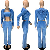 women winter clothes Velour Tracksuit Womens 3 Piece Outfit Tube Top Hoodie Sweatshirt And Jogger Pant Sweat suits Set