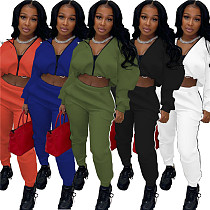 Womens Winter clothing 2021 5 colors women clothing zipper jacket crop top and jogger pants 2 piece pants set