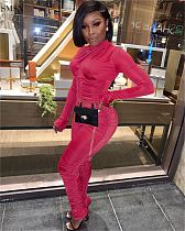 Fashion 2021 Long Sleeve Solid Color Plicated Jumpsuit Turtleneck Women Jumpsuits And Rompers One Piece Jumpsuits