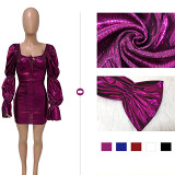 Latest Design Backless Puff sleeve Women Night Dress Bodycon Clubwear elegant casual dresses