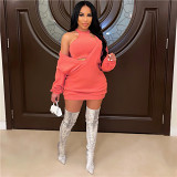 Fall 2021 women clothes Long Sleeve Deep V Neck Fashion Oversized Hoodies With Vest Two Piece Set Rib knit Sweater Dress Women