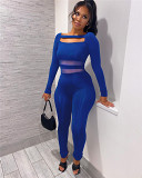 Wholesale New Clubwear Sexy Mesh Splice Women Jumpsuits 2021 Hollow Out Bodycon Rompers Long Sleeve Women Jumpsuit