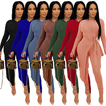 Winter Clothes 2021 Sexy Slit Solid Color Bandage Asymmetric Top and pants Set sportswear ladies 2 piece set suits set for women