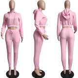 Custom Hoodies Womens Winter Clothing 2021 Crop Top Thick Fleece Two Piece Pants Set Jogging Sweatpants And Hoodie Set
