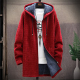 Newest Design Men'S Winter Coat Cashmere And Thick Medium Length Hooded Sweater Jacket