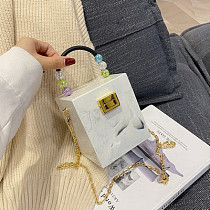 Crossbody Acrylic Bags Ladies Luxury Beading Square Box Tote Handbags and Purses For Women PVC Lipsticks Bags