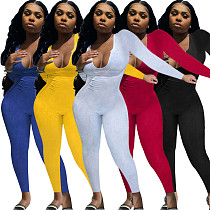 Fall 2021 women clothes Ladies Sexy U Neck Long Sleeve Bodycon Jumpsuit Yogawear Women one Piece Jumpsuits and rompers
