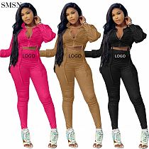Latest Design Sexy V-Neck Solid Color Personality Strap Long Sleeve Pants Two-Piece Set