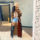 Latest Design Women'S Garment Of Long Unlined Upper Garment Of Fashionable Recreational Color Plaid Splicing