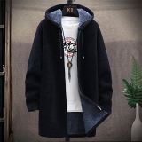 Newest Design Men'S Winter Coat Cashmere And Thick Medium Length Hooded Sweater Jacket