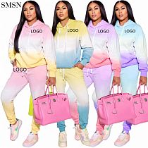 New Arrival 2021 Two Piece Pants Set Fashion Gradient Print Casual Sports Hoodie Set