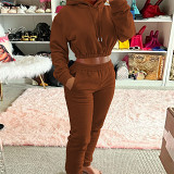 Good Quality Fall 2021 Women Clothes Solid Color Casual Two Piece Pants Set Loose Sweatpants And Hoodie Set