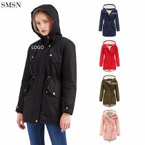 Hot Selling Woman Jacket And Coat Fall/Winter Solid Color Hooded Parka Heavy And Fleece Cotton Jacket