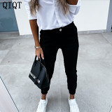 Newest Design Designer Clothing Solid Color Trousers Ladies Pocket Fashion Casual Pants Women