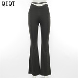 High Quality Women Clothes Solid Color Trousers Women Winter Clothes Knitted Long Women Flare Pants