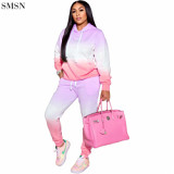 New Arrival 2021 Two Piece Pants Set Fashion Gradient Print Casual Sports Hoodie Set