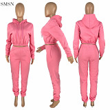 Good Quality Fall 2021 Women Clothes Solid Color Casual Two Piece Pants Set Loose Sweatpants And Hoodie Set