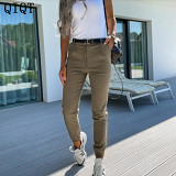 Newest Design Designer Clothing Solid Color Trousers Ladies Pocket Fashion Casual Pants Women