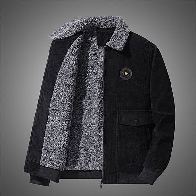 Newest Design Men'S Winter Coat Corduroy Lapel Casual Jacket Men'S Loose Fleece And Heavy Coat