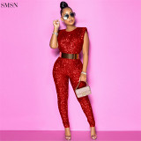 Best Seller Sleeveless Solid Color Sequins Women Jumpsuit Fashion Women Jumpsuits And Rompers