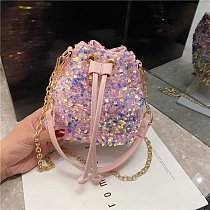 2021 Fashion sequins mini bucket chain ladies hand bags shoulder crossbody bling purse luxury handbags for women