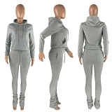 2 Piece Sets Outfits 2021 Autumn Thick Tracksuit pockets two pieces clothing women hooded tops Stacked pants set