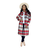 Wholesale Winter Clothes 2021 Women Long Coat Casual Thick Cardigans Warm Jacket Fashionable Plaid Long Coats for Ladies