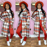 Wholesale Winter Clothes 2021 Women Long Coat Casual Thick Cardigans Warm Jacket Fashionable Plaid Long Coats for Ladies