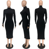 Womens clothing 2021 elegant casual dresses High Quality Rib embroidery Long Sleeve Dress Bodycon Dress