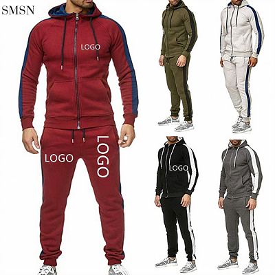 Custom Logo Long Sleeve Side Stripe Mens Track Suit Sets Mens Hoodie And Jogger Set Men 2 Piece Set