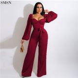 Fashion 2021 Sexy pleated wide-leg jumpsuit in solid color jumpsuits wom elegant bodycon jumpsuits for women