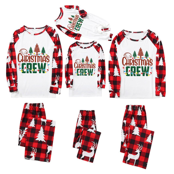 Hot Sale 2021 Fall and Winter 2 Piece Set Christmas tree print home wear pajamas parent-child wear
