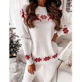High Quality Christmas Elk partial jacquard women's knit long sleeve top Casual knit sweater