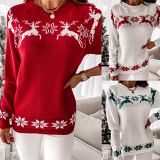 High Quality Christmas Elk partial jacquard women's knit long sleeve top Casual knit sweater