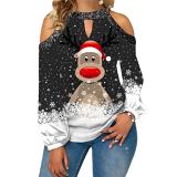 High Quality Christmas elk print sexy shoulder top casual tops for women t-shirt blouse