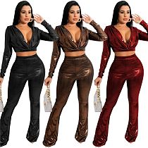 Fall Women Winter Clothes 2021 Sexy Deep V Neck Night Clubwear Two Piece Pants Set Trousers And Crop Tops Women 2 Piece Sets