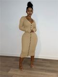 Wholesale Fall 2021 Women Clothes Long Sleeve Dress Solid Color Midi Elegant Casual Bodycon Women Girls' Dresses