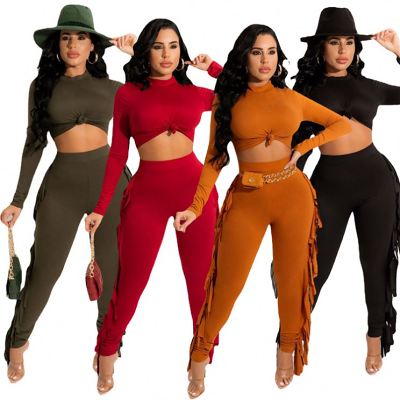 Women Two Piece Pants Set Solid Color Tassel Outfits For Women 2 Piece Set Woman Sweatsuit Set Tracksuit