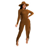 Womens Clothing 2021 Long Sleeve Jumpsuits For Women Playsuit Bodysuits Slim Tassel Rompers Women One Piece Jumpsuit