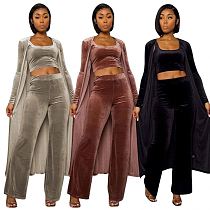 Winter Women Clothing Solid Color Velvet Three Pieces Sets Cardigan And Long Pants Set Fall 2021 Women 3 Piece Sets