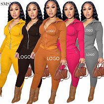 Amazon 2021 Casual Solid Color Thickened 2 Piece Set Womens Hoodies Joggers Long Sleeve Winter Two Piece Pants Set