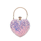 Sequined Heart Shaped Handbags 2021 New Fashion Design Ring Handbag Messenger Chain Dinner Bag